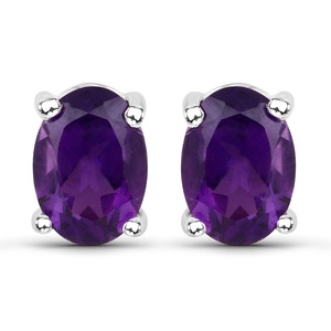 Amethyst Oval Cut <b>Stud</b> Earrings Children's Party Gift Wholesale Trendy Wedding Anniversary Rhodium-Plated Sterling <b>Silver</b> - Product Image 1