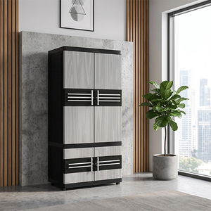 Naiba Plastic <b>Cabinet</b>/Wardrobe/Closet/Cupboard with Gray Hinged Flat Panel Doors Equipped with Lock, Shelves, and Hanger - Product Image 1