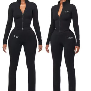 Women's Solid Plus Size Waterproof <b>Gym</b> Yoga Set 2-Piece Workout Seamless Long Sleeve Sports Suit <b>Hoodie</b> Wholesale Fitness Gear - Product Image 3