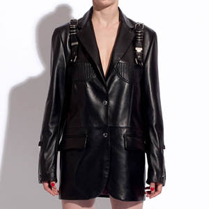 แจ็กเก็ตหนังแท้คอปกขนสัตว์ระบายอากาศได้มีซิปปักลายถักสำหรับฤดูหนาว - Product Image 2