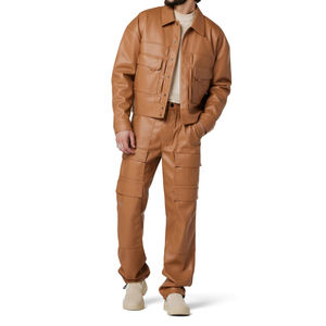 กางเกงหนังของผู้ชายแบบปรับแต่งได้ใส่สบายเนื้อผ้าระบายอากาศได้ดีป้องกันการยับดีไซน์ล่าสุดย้อมสีล้วน - Product Image 3