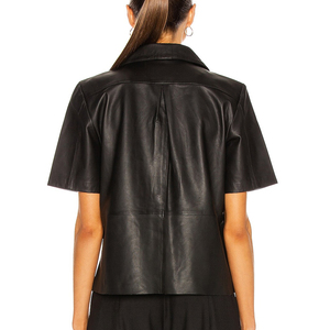 Chemises en cuir pour femmes de haute qualité, vêtements décontractés, logo personnalisé sur le devant, prix de gros bon marché, chemises en cuir pour femmes - Product Image 2