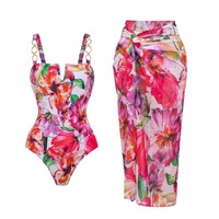 JSN 2026 Ensemble de bikini une pièce sexy pour femme avec imprimé personnalisé et cache-maillot de plage, maillot de bain dos nu ajouré tendance, tenue de plage
