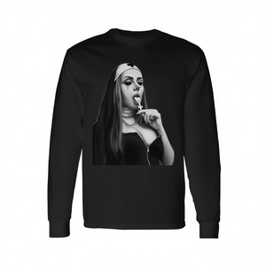 T-shirt promozionale a maniche lunghe con estetica religiosa Fun Bad Nun - Product Image 3