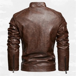 Chaqueta de cuero para hombre Otoño Invierno motocicletas abrigos de cuero de imitación moda masculina Stand Collar Moto Biker Vintage Casual prendas de vestir - Product Image 6