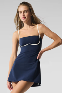 Vestido Deportivo Sin Tirantes, Cómodo, Transpirable, Informal, para Fitness, Yoga, Tenis, Color Sólido en la Parte Delantera, Efecto de Dos Piezas - Product Image 4