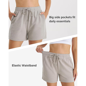 Short athlétique taille haute pour femme Coton de base Séchage rapide Respirant Techniques lavées Poche pratique pour les entraînements de course - Product Image 4