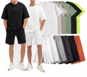 Conjuntos Deportivos de Lona con Logotipo Personalizado, Camiseta de Manga Corta con Cuello Redondo 100% Algodón para Hombre, Pantalones Cortos Deportivos de Cintura Alta con Cordón de Secado Rápido - Product Image 3