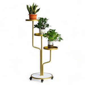 KTB68148 Iron <b>Frame</b> Mobile Decorative <b>Plant</b> Stand 55x39x109cm with Stone Base Tables Product Category - Product Image 1