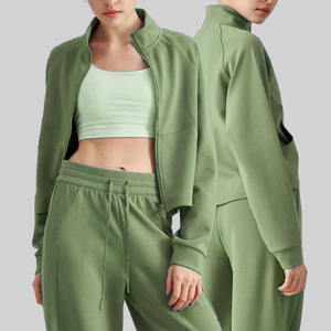 Pleine fermeture éclair broderie imprimer 3 paix respirant femmes survêtement pantalon lourd différentes couleurs Fitness sport survêtements - Product Image 3