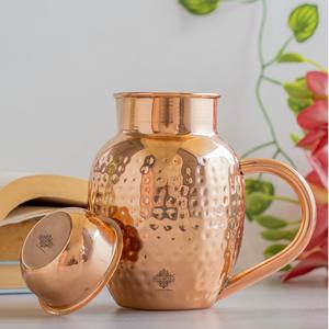 IndianArtVilla Pure Copper <b>Jug</b> Pitcher Hammered Design <b>with</b> Bowl <b>Lid</b>- Drinkware for Home Hotel & Restaurant - Product Image 2