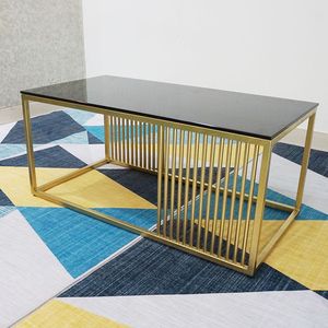 Contemporary Rectangle <b>Sofa</b> <b>Table</b> with Tempered Glass Top and Gold Frame - Product Image 2