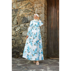Vestido Modal con Estampado Floral Azul, Estilo Casual para Dama, con Lazos Laterales, Decoración Drapeada, Transpirable, Cintura Impero, Talla XL, Conjunto Elegante para el Día - Product Image 3