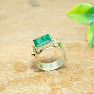 Bague en émeraude verte en argent sterling 925 |   Bague en laiton avec pierre verte |   Bijoux en pierres précieuses |   Cadeau de Noël pour elle | - Product Image 1