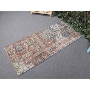 Petit tapis vintage, tapis turc 1,9x4,3 pieds, tapis en laine à carreaux bleus - Product Image 2