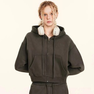 Haut court à capuche à manches longues pour femme, de haute qualité, anti-boulochage, respirant, 100 % coton, style streetwear, hiver - Product Image 1