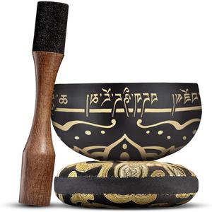 Bol chantant tibétain en métal artisanal à finition mate pour la méditation, la guérison, le yoga, la pleine conscience avec mallette en bois et coussin - Product Image 5