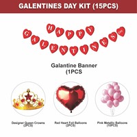 Kit de décoration de la Saint-Valentin Premium 15 pièces Bannière en forme de cœur Ballons roses Feuille rouge et couronne Combo pour le meilleur prix de gros