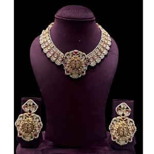 Classic Premium Quality <b>Gold</b> Plated Stones Look Designer Necklace <b>Set</b> With <b>Earrings</b> For Wedding Wear Collection For Women - Product Image 1