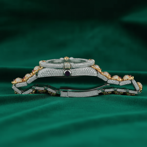 Reloj PJ de Lujo con Incrustaciones de Diamantes para Hombre, Esfera con Pavé de Diamantes, Brazalete, Dorado, Plateado, Dos Tonos, Estilo Hip Hop, Rapero, Reloj Brillante - Product Image 5
