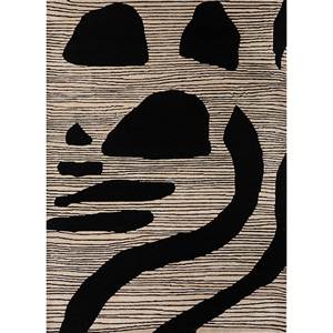 Tapis en laine et viscose gris et noir, tufté à la main, motif abstrait pour usage domestique - Tra-14976 - Product Image 1