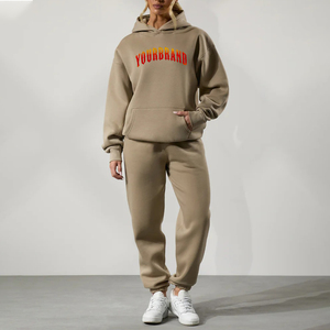 Nouveau arrivé boxy fit femmes survêtement Logo imprimé personnalisé coupe ample épaule tombante 100% coton solide gris survêtement pour femmes - Product Image 1