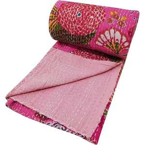 Edredón de Kantha indio Rosa vintage, bordada colcha de algodón hecha a mano, manta reversible Gudri para uso en hoteles, venta al por mayor - Product Image 3