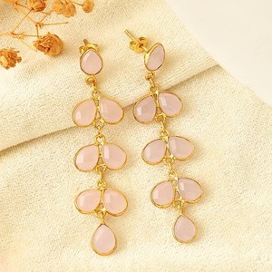 Natural Rose Quartz Stone Bezel Setting Pear Dangle 925 Sterling <b>Silver</b> <b>Earrings</b> Women Fashion Gemstone Birthstone Women Jewelry - Product Image 2