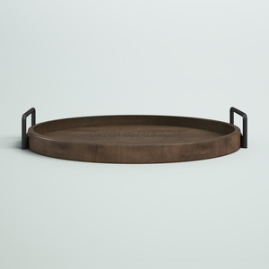 Plateau en bois le plus vendu de couleur grise élégante avec forme ronde et finition lisse, parfait pour un service et une décoration élégants - Product Image 5