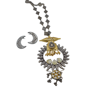 Collier et boucles d'oreilles bicolores de style traditionnel, très vendus en 2025, en laiton, bijoux pour femmes et filles - Product Image 2