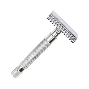 Navaja de Afeitar de Doble Hoja de Acero Inoxidable con Mango Ligero y Equilibrado de Madera/Plástico para Uso Profesional en Barberías - Product Image 2