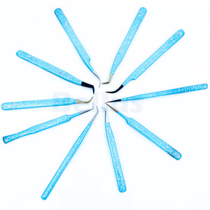 Pinzas profesionales para pestañas azul cielo, herramienta de extensión de pestañas sostenible con punto plateado recubierto de silicona con purpurina múltiple, etiqueta personalizada - Product Image 4