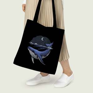 Blue Whale Ocean Theme Tote <b>Bag</b> Durable Lightweight Canvas Heat Transfer Animal Letters <b>Medium</b> for Daily Use Advertising - Product Image 5