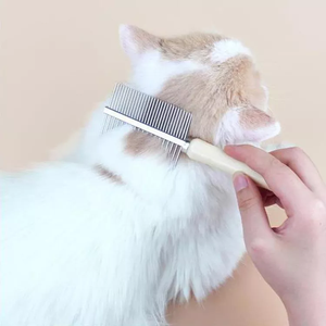 หวีกำจัดขนสำหรับสัตว์เลี้ยงหวีแปรงขนสัตว์เลี้ยงแบบสองด้านพร้อมด้ามจับไม้ - Product Image 4