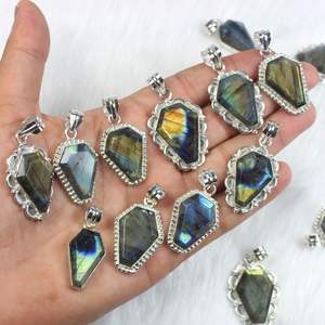 เครื่องประดับจี้ลาบราดอไรต์ฉูดฉาดสร้อยคอโลงศพเงินสเตอร์ลิงพร้อมขอบสร้อยคอลาบราดอร์ชุบเสน่ห์ - Product Image 1