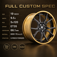 Jantes forgées en 3 parties Gold V-Split 19x9.5 5x120 ET30mm 6061 T6, jantes profondes personnalisées pour Audi