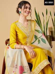 Indian Ethnic Wear Viscose Chinon Material Ready to Wear Salwar Kameez <b>Suit</b> with Sequence Codding Embroidery Work Salwar <b>Suit</b> - Product Image 3