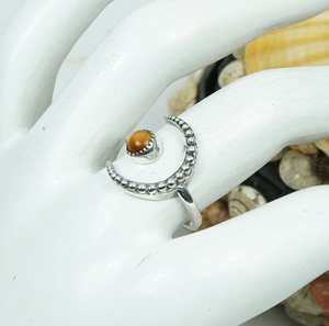 Oeil de tigre naturel lisse forme ronde sculpté bague en pierres précieuses 925 en argent Sterling fête porter des anneaux de mode femmes bijoux en vrac - Product Image 6