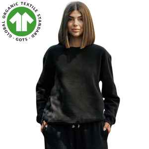 Sweat-shirt à col rond en coton organique pour femmes, noir, col roulé, fermeture à glissière, court, sweats à capuche pour femme et durable - Product Image 4