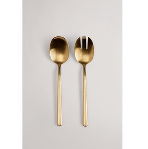 Cuillère et fourchette de service de serveur de salade en métal de vente chaude avec la poignée de conception de courbe pour le serveur de salade d'or d'utilisation de restaurant - Product Image 3