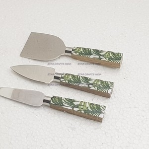 Noir et blanc motif fleuri poignée en résine couverts occidentaux cuillère fourchette couteau vaisselle gâteau serveur dîner ensemble - Product Image 3