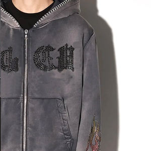 Fabriqué au Pakistan strass pleine fermeture éclair pull sweats lettres lourdes broderie à capuche PAR VIKY INDUSTRIES - Product Image 6