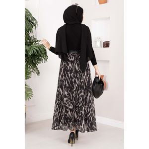 Falda de Gasa con Estampado de Leopardo Negro, Talla XS, Cintura Imperio, Suave y Transpirable, Diseño de Vestido de Gala con Estampado Digital y Volantes - Product Image 5