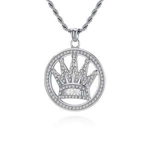 Joyería Masculina al por Menor, Collar con Colgante de Acero Inoxidable con Cinco Dedos y Corona, Estilo Hip-hop, con Gemas Completas - Product Image 1