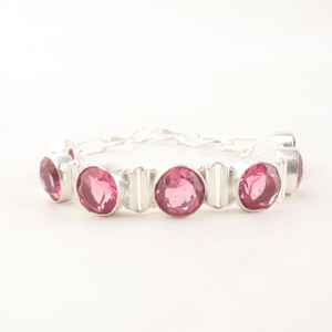 Pulsera con Zirconia Rosa, Corte Assher, Plata de Ley 925, Ajustable, Hecha a Mano, Joyería de Lujo para Mujer, Regalo de Aniversario - Product Image 1
