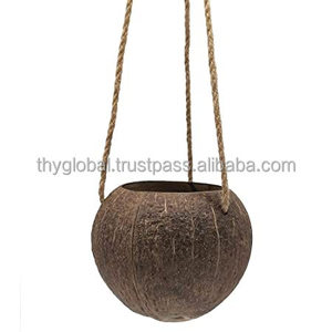 LOGO GRATUIT Vente en gros de pots à fleurs et de jardinières Pots suspendus faits à la main en coquille de noix de coco pour plantes Bol en noix de coco - Product Image 2