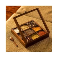 Boîte à épices en bois |   Conteneur de rangement pour masala à 9 compartiments |   Étagère à épices indienne artisanale |   Rangement pour comptoir de cuisine