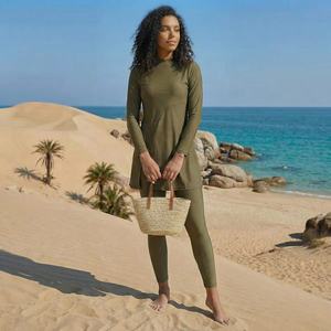 Traje de Baño Musulmán de Una Pieza para Mujer, Burkini Islámico de Cobertura Completa, Tallas Grandes, Corte Alto, Estampado Frontal, Secado Rápido, Ropa de Playa Premium - Product Image 1