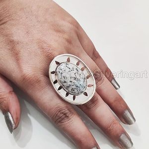 Anillo de Mujer con Ópalo Dendrítico Natural, Piedra de Nacimiento de Octubre, Anillo Bohemio, Joyería Hecha a Mano para Navidad, Anillo de Plata de Ley 925 - Product Image 3