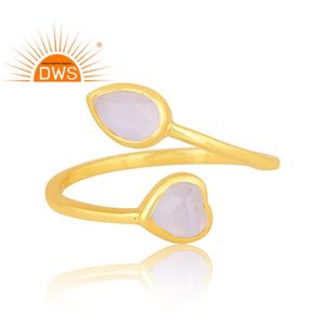 Venta caliente Plata de Ley 18K Chapado en oro Arco Iris natural Luna Piedra preciosa Anillo ajustable Demi Fabricante de joyería fina - Product Image 3